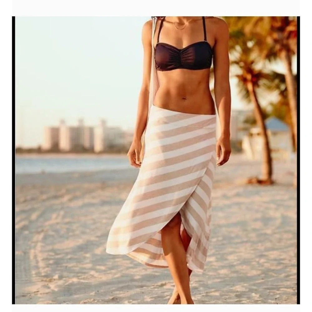 Athleta‎ Striped Ribbon Midi Wrap Skirt